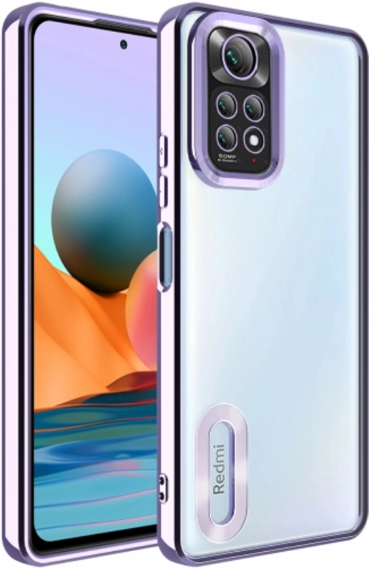 Xiaomi Redmi Note 11s Kılıf Kamera Lens Korumalı Şeffaf Renkli Logo Gösteren Parlak Kapak - Lila