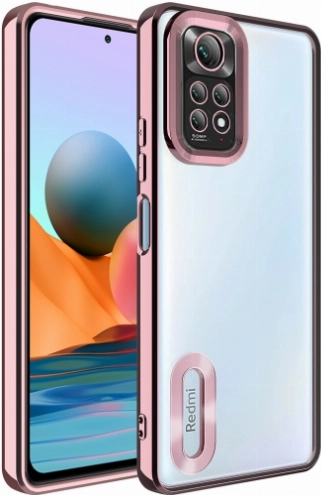 Xiaomi Redmi Note 11s Kılıf Kamera Lens Korumalı Şeffaf Renkli Logo Gösteren Parlak Kapak - Rose Gold