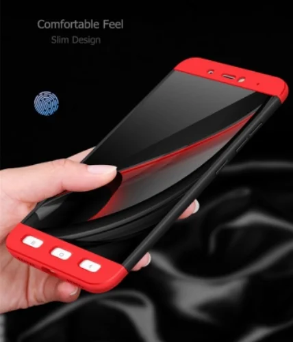 Xiaomi Redmi Note 4X Kılıf 3 Parçalı 360 Tam Korumalı Rubber AYS Kapak  - Kırmızı - Siyah