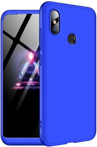 Xiaomi Redmi Note 6 Pro Kılıf 3 Parçalı 360 Tam Korumalı Rubber AYS Kapak  - Mavi