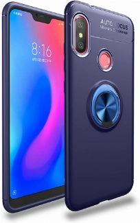 Xiaomi Redmi Note 6 Pro Kılıf Renkli Silikon Yüzüklü Standlı Auto Focus Ravel Kapak - Mavi