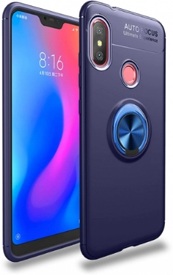 Xiaomi Redmi Note 6 Pro Kılıf Renkli Silikon Yüzüklü Standlı Auto Focus Ravel Kapak - Mavi