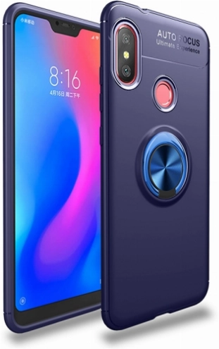 Xiaomi Redmi Note 6 Pro Kılıf Renkli Silikon Yüzüklü Standlı Auto Focus Ravel Kapak - Mavi