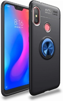 Xiaomi Redmi Note 6 Pro Kılıf Renkli Silikon Yüzüklü Standlı Auto Focus Ravel Kapak - Mavi - Siyah