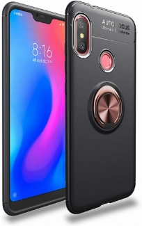 Xiaomi Redmi Note 6 Pro Kılıf Renkli Silikon Yüzüklü Standlı Auto Focus Ravel Kapak - Rose Gold