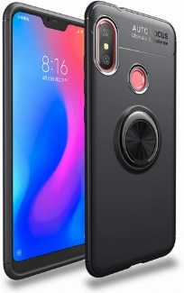 Xiaomi Redmi Note 6 Pro Kılıf Renkli Silikon Yüzüklü Standlı Auto Focus Ravel Kapak - Siyah