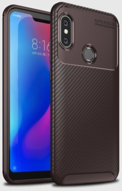 Xiaomi Redmi Note 6 Pro Kılıf Silikon Parmak İzi Bırakmayan Karbon Soft Negro Kapak - Kahve