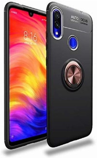 Xiaomi Redmi Note 7 Kılıf Renkli Silikon Yüzüklü Standlı Auto Focus Ravel Kapak - Rose Gold