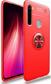 Xiaomi Redmi Note 8 Kılıf Renkli Silikon Yüzüklü Standlı Auto Focus Ravel Kapak - Kırmızı