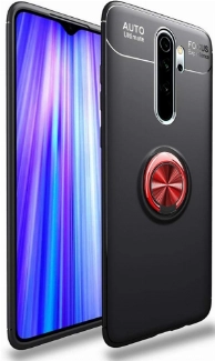 Xiaomi Redmi Note 8 Kılıf Renkli Silikon Yüzüklü Standlı Auto Focus Ravel Kapak - Kırmızı - Siyah