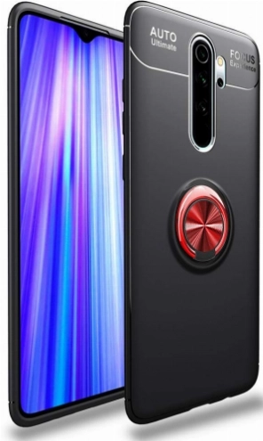 Xiaomi Redmi Note 8 Kılıf Renkli Silikon Yüzüklü Standlı Auto Focus Ravel Kapak - Kırmızı - Siyah