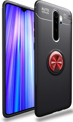 Xiaomi Redmi Note 8 Kılıf Renkli Silikon Yüzüklü Standlı Auto Focus Ravel Kapak - Kırmızı - Siyah