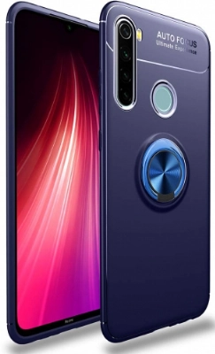 Xiaomi Redmi Note 8 Kılıf Renkli Silikon Yüzüklü Standlı Auto Focus Ravel Kapak - Mavi