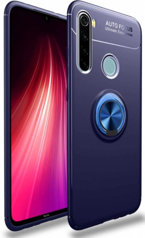 Xiaomi Redmi Note 8 Kılıf Renkli Silikon Yüzüklü Standlı Auto Focus Ravel Kapak - Mavi