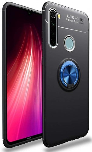 Xiaomi Redmi Note 8 Kılıf Renkli Silikon Yüzüklü Standlı Auto Focus Ravel Kapak - Mavi - Siyah