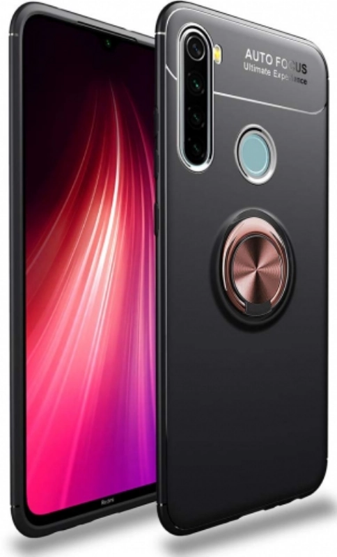 Xiaomi Redmi Note 8 Kılıf Renkli Silikon Yüzüklü Standlı Auto Focus Ravel Kapak - Rose Gold