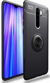 Xiaomi Redmi Note 8 Kılıf Renkli Silikon Yüzüklü Standlı Auto Focus Ravel Kapak - Siyah