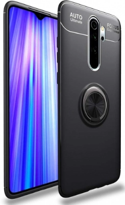 Xiaomi Redmi Note 8 Kılıf Renkli Silikon Yüzüklü Standlı Auto Focus Ravel Kapak - Siyah