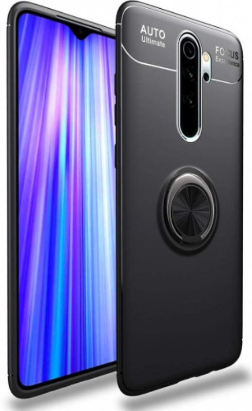 Xiaomi Redmi Note 8 Kılıf Renkli Silikon Yüzüklü Standlı Auto Focus Ravel Kapak - Siyah