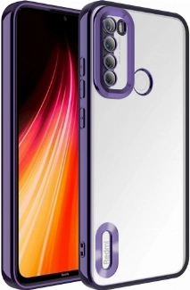 Xiaomi Redmi Note 8 Kılıf Kamera Lens Korumalı Şeffaf Renkli Logo Gösteren Parlak Kapak - Koyu Mor