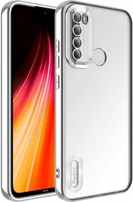 Xiaomi Redmi Note 8 Kılıf Kamera Lens Korumalı Şeffaf Renkli Logo Gösteren Parlak Kapak - Gümüş