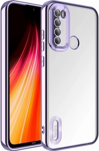 Xiaomi Redmi Note 8 Kılıf Kamera Lens Korumalı Şeffaf Renkli Logo Gösteren Parlak Kapak - Lila