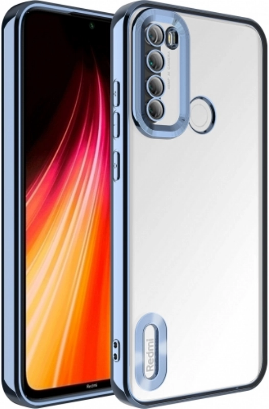 Xiaomi Redmi Note 8 Kılıf Kamera Lens Korumalı Şeffaf Renkli Logo Gösteren Parlak Kapak - Mavi