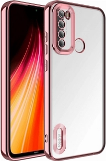 Xiaomi Redmi Note 8 Kılıf Kamera Lens Korumalı Şeffaf Renkli Logo Gösteren Parlak Kapak - Rose Gold