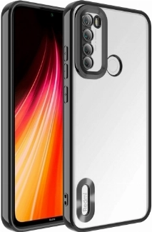 Xiaomi Redmi Note 8 Kılıf Kamera Lens Korumalı Şeffaf Renkli Logo Gösteren Parlak Kapak - Siyah