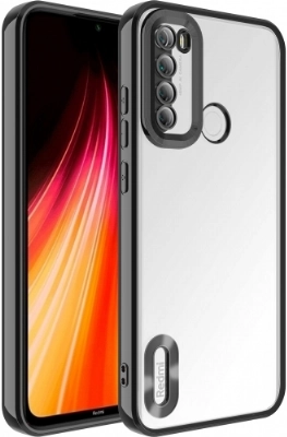 Xiaomi Redmi Note 8 Kılıf Kamera Lens Korumalı Şeffaf Renkli Logo Gösteren Parlak Kapak - Siyah