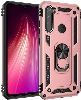 Xiaomi Redmi Note 8 Kılıf Silikon Zırhlı Standlı Yüzüklü Mıknatıslı Tank Kapak - Rose Gold