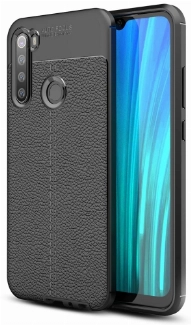 Xiaomi Redmi Note 8 Kılıf Deri Görünümlü Lüks Parmak İzi Bırakmaz Niss Silikon Kapak - Siyah