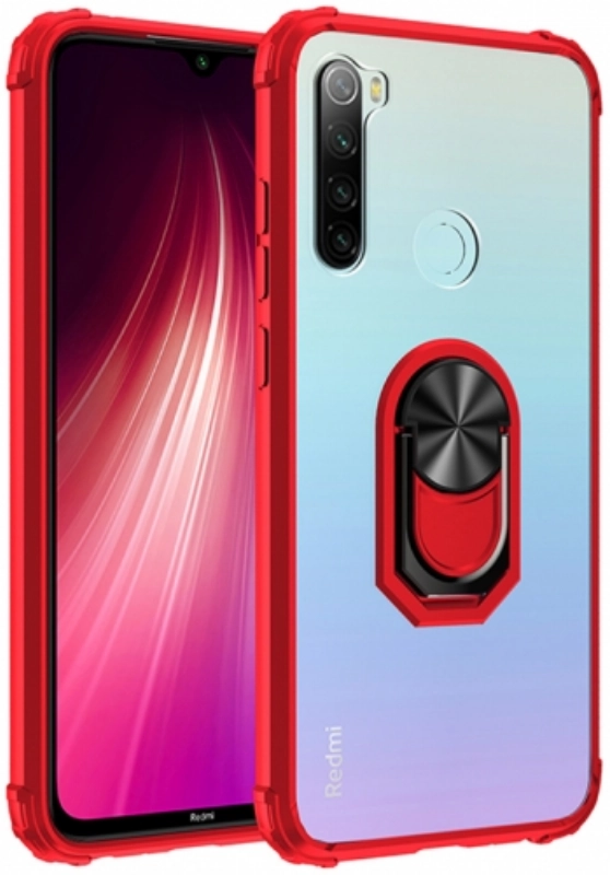 Xiaomi Redmi Note 8 Kılıf Standlı Arkası Şeffaf Kenarları Airbag Kapak - Kırmızı