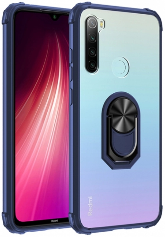 Xiaomi Redmi Note 8 Kılıf Standlı Arkası Şeffaf Kenarları Airbag Kapak - Lacivert