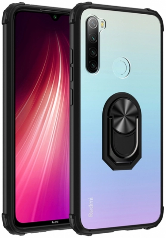 Xiaomi Redmi Note 8 Kılıf Standlı Arkası Şeffaf Kenarları Airbag Kapak - Siyah