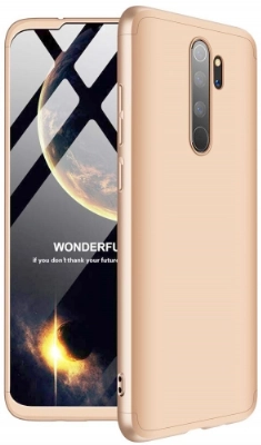 Xiaomi Redmi Note 8 Pro Kılıf 3 Parçalı 360 Tam Korumalı Rubber AYS Kapak  - Gold