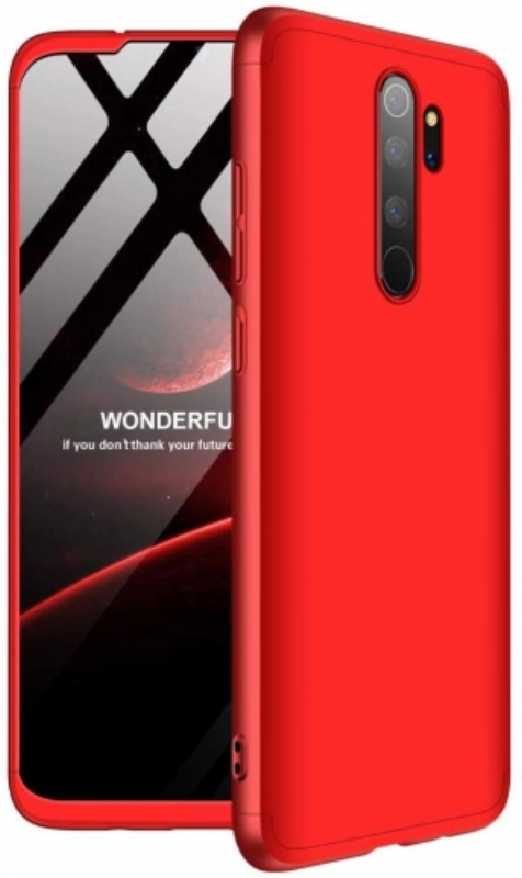 Xiaomi Redmi Note 8 Pro Kılıf 3 Parçalı 360 Tam Korumalı Rubber AYS Kapak  - Kırmızı