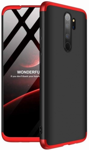 Xiaomi Redmi Note 8 Pro Kılıf 3 Parçalı 360 Tam Korumalı Rubber AYS Kapak  - Kırmızı - Siyah