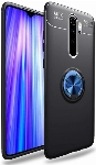 Xiaomi Redmi Note 8 Pro Kılıf Renkli Silikon Yüzüklü Standlı Auto Focus Ravel Kapak - Mavi - Siyah