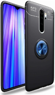 Xiaomi Redmi Note 8 Pro Kılıf Renkli Silikon Yüzüklü Standlı Auto Focus Ravel Kapak - Mavi - Siyah