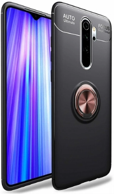 Xiaomi Redmi Note 8 Pro Kılıf Renkli Silikon Yüzüklü Standlı Auto Focus Ravel Kapak - Rose Gold