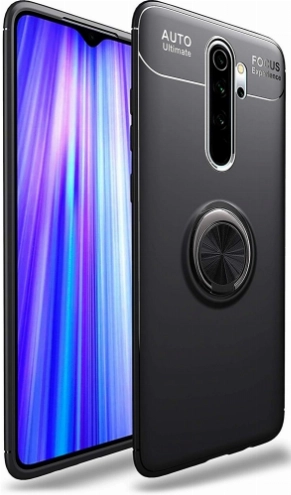 Xiaomi Redmi Note 8 Pro Kılıf Renkli Silikon Yüzüklü Standlı Auto Focus Ravel Kapak - Siyah