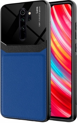 Xiaomi Redmi Note 8 Pro Kılıf Deri Görünümlü Emiks Kapak - Mavi