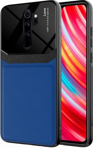 Xiaomi Redmi Note 8 Pro Kılıf Deri Görünümlü Emiks Kapak - Mavi