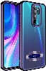 Xiaomi Redmi Note 8 Pro Kılıf Kamera Lens Korumalı Şeffaf Renkli Logo Gösteren Parlak Kapak - Koyu Mor