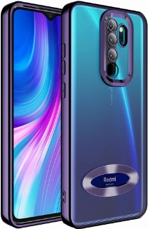 Xiaomi Redmi Note 8 Pro Kılıf Kamera Lens Korumalı Şeffaf Renkli Logo Gösteren Parlak Kapak - Koyu Mor