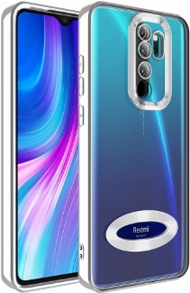 Xiaomi Redmi Note 8 Pro Kılıf Kamera Lens Korumalı Şeffaf Renkli Logo Gösteren Parlak Kapak - Gümüş