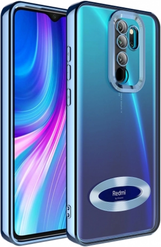 Xiaomi Redmi Note 8 Pro Kılıf Kamera Lens Korumalı Şeffaf Renkli Logo Gösteren Parlak Kapak - Mavi