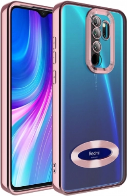 Xiaomi Redmi Note 8 Pro Kılıf Kamera Lens Korumalı Şeffaf Renkli Logo Gösteren Parlak Kapak - Rose Gold