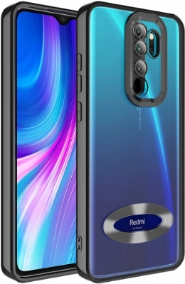 Xiaomi Redmi Note 8 Pro Kılıf Kamera Lens Korumalı Şeffaf Renkli Logo Gösteren Parlak Kapak - Siyah